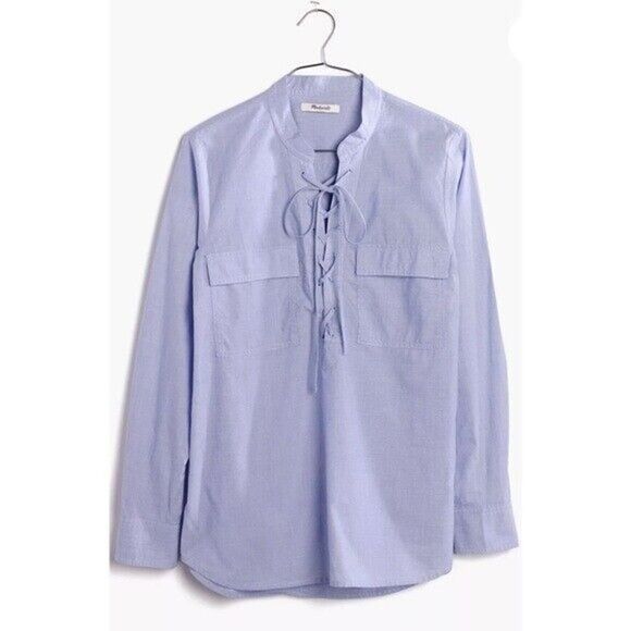 Madewell Terrace Lace Up Long Sleeve Waterfall Light Blue M - Picture 1 of 5